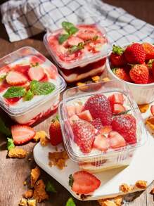 10Pcs/15Pcs/25Pc/30pcs/50pcs Plastic Dessert Cups With Lids, 8oz Reusable Cupcake Container, Clear Square Single Dessert Box, Sealed Cake Storage Box For Dessert Muffins Cupcake Pudding Mousse, Party Food Packing Box, Mousse Cheesecake Take Out Box, Party Supplies