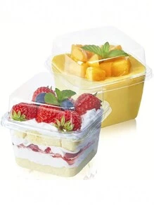 10Pcs/15Pcs/25Pc/30pcs/50pcs Plastic Dessert Cups With Lids, 8oz Reusable Cupcake Container, Clear Square Single Dessert Box, Sealed Cake Storage Box For Dessert Muffins Cupcake Pudding Mousse, Party Food Packing Box, Mousse Cheesecake Take Out Box, Party Supplies