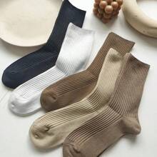 YiPinOu New Japanese Socks Set Solid Color Women's Casual Socks Autumn Simple Women's Medium Length Socks Pattern Style - Multicolor - View 1