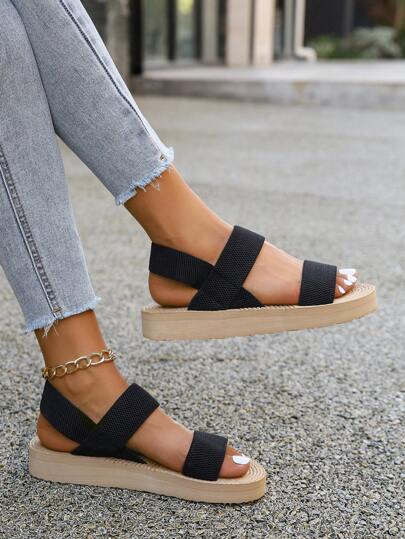 Women's Summer New Fashion Black Flat Sandals, Plastic Indoor Slides, Beach Hawaii Style Vacation Slippers