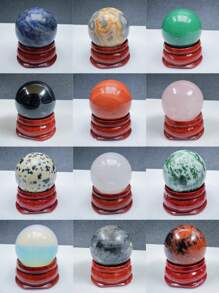 1入組裝配底座的2.4cm天然水晶球,多功能寶石球座,可放置玉石球、收藏品,適用於書桌或櫥櫃上展示,適合作為男女青少年假日禮物 - 彩色 - 查看 2