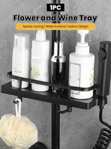 無需鑽孔的浴室淋浴架,帶調節托架和淋浴蛇皮收納架,浴室洗髮精肥皂碗架 - 黑色 - 查看 3