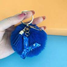 1 Pc Alphabet Initial Letter Keychain Cute Plush Key Chain Cute Sequins Resin Key Chain Ring Bag Backpack Charm Car Hanging Pendant Women Girls Gift Wallet And Handbag Accessories Keychain With Tassels Alphabet Initial Letter A-Y Plush Keychain Plushie Pom Poms - Blue - View 18
