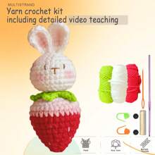 兔子和草莓編織套件（適合初學者）,amigurumi 布填動物-禮物動物編織入門套件,一體化完整編織套件,包含說明書和逐步視頻教程,幫助成年人學習編織,可愛的動物娃娃 Diy 手工藝品適用於家居裝飾,可製作成假日,聖誕節,復活節,母親節等禮物 - 粉色 - 查看 1