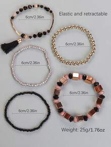 5pcs/Set Bohemia Style Multilayer Chain Tassel Pendant Bead Bracelet Jewelry - Black - View 4