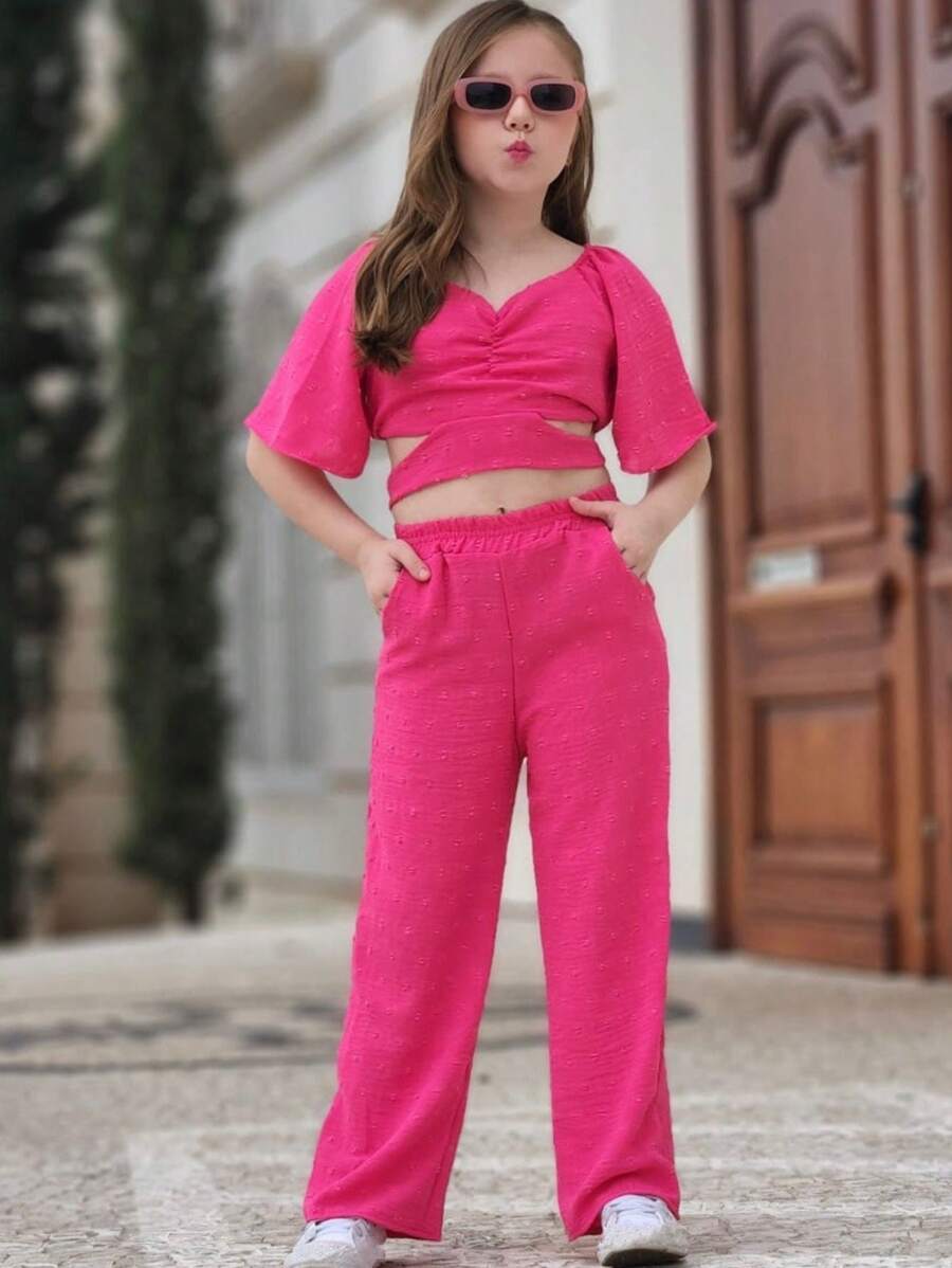 Conjunto duna moda infantil calça e cropped moda feminina infantil para meninas blogueirinha - Pink - Visão 1