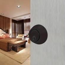1pc Stainless Steel Lock And Key Set, Deadbolt Side Front Door Lock, Matte Black Steel Lock And Key - Black - View 3