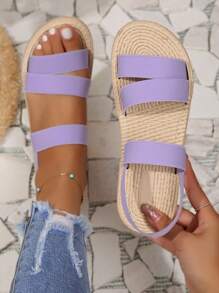 Dép đế bằng thiết kế dây chun cho nữ, thích hợp cho hoạt động ngoài trời và ngày lễ, thoải mái - Màu tím - Xem 2