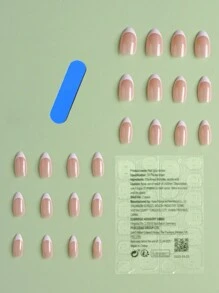 Elevate Your Style With,24pcs Long Almond Simple White French Design Fake Nail Set,For Women Girls Daily Wear Press On Nails Nail Supplies - Multicolor - View 2