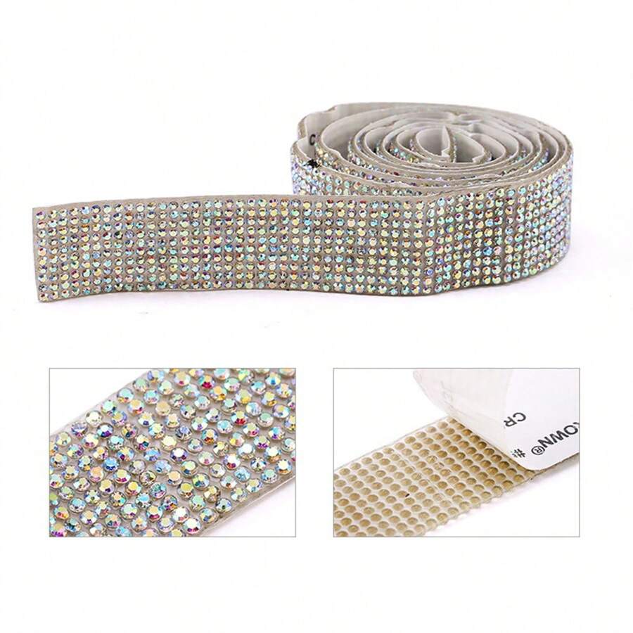Self Adhesive Rhinestone Strip, Tear Off Backing Paper, Diamond Ribbon For Clothing And Decoration Diy - White AB - View 1