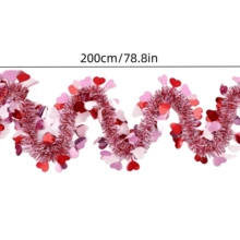 1入組紅色心形花圈,配有鋁箔心形懸掛裝飾,適用於情人節、婚禮、生日、派對、家居、壁爐裝飾(不含燈飾) - 紅色 - 查看 4