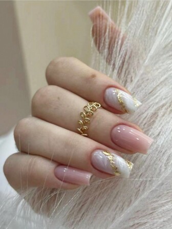 Mejore su elegancia con un juego de 24 uñas postizas en forma de ataúd con gradiente de color rosa y blanco brillante, adecuado para el uso diario de las mujeres. Suministros de uñas uñas falsas uña falsa uña acrílica