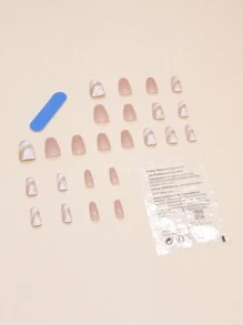 24入組棺材形狀的珠光粉白漸變色假指甲套裝，提高您的優雅氣質，適合女性日常穿戴，黏貼式指甲用品 - 彩色 - 查看 2