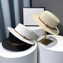 Unisex Flat Top Straw Hat For Sun Protection, Beach Vacation And Outdoor Activities Elegant