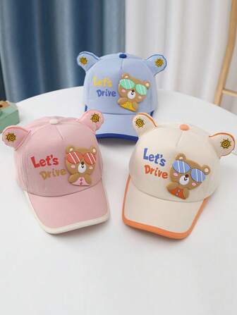 1pc Kids' Cartoon Animal Adjustable Baseball Cap With Letter Print Suitable For Daily Use