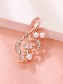 1pc Unisex Elegant Music Note Shaped Rhinestone Decor Brooch, Suitable For Banquets, Parties And Concerts - Gold - View 3