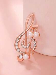 1pc Unisex Elegant Music Note Shaped Rhinestone Decor Brooch, Suitable For Banquets, Parties And Concerts - Gold - View 6