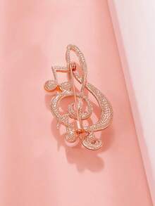 1pc Unisex Elegant Music Note Shaped Rhinestone Decor Brooch, Suitable For Banquets, Parties And Concerts - Gold - View 5
