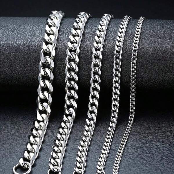 1pc Men's Stainless Steel Cuban Link Chain Necklace, Artificial Jewelry Accessories, 3.0mm/5.0mm/7.0mm Length 60cm