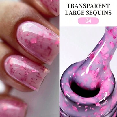  XEIJAYI 1pc 8Ml Ice Through Shiny Bling Nail Gel Polish - Soak Off UV/LED Gel Polish For Salon And Home Use - Glitter Sequins Nail Art Design