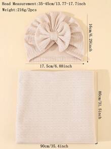 Newborn Baby Swaddle Blanket Set With Bowknot Decorated Hat, 1pc Blanket And 1pc Wrap Love Valentine - Beige - View 2