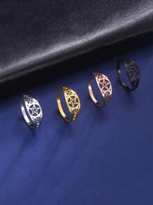 1pc Stainless Steel Vintage Pentagram Ring, Unisex Fashionable Hiphop Amulet Finger Ring, Couple/Holiday Gift