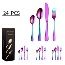 Juego De Cubiertos De Acero Inoxidable 24 Unidades Grueso - Multicolor - Ver 1