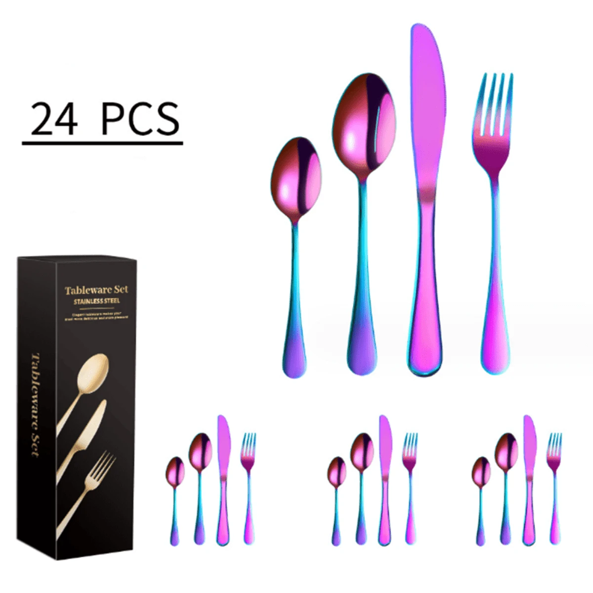 Juego De Cubiertos De Acero Inoxidable 24 Unidades Grueso - Multicolor - Ver 1