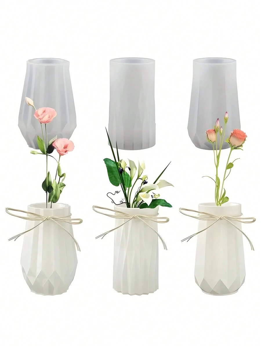 用于制作花瓶、笔筒、化妆品收纳盒、家居装饰、环氧树脂工艺品、水泥、石膏铸件的 DIY 钻石形硅胶模具 - 白色矽膠模具 - 查看 1