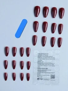 使用 24入組長杏仁純色假指甲套裝提升您的風格，完美貼合，中等長度設計，適合女式女孩日常工作裝