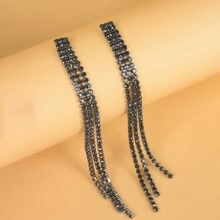 1對流蘇和鑽石裝飾女士耳環,派對或婚禮配件