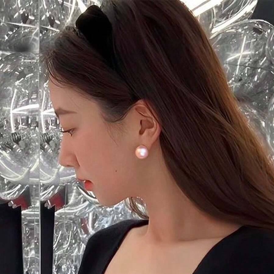 1套粉色珍珠和銀針耳釘 - 粉色 - 查看 1