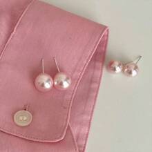 1套粉色珍珠和銀針耳釘 - 粉色 - 查看 3