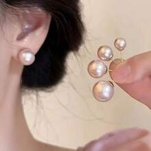 1套粉色珍珠和銀針耳釘 - 粉色 - 查看 2