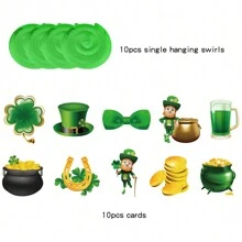 20pcs St. Patrick's Day Decoration Set For Irish Festival, Spiral Ceiling Hanging Decor - Multicolor - View 3
