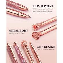 8 Pieces Ballpoint Pen Set Metal Crystal Diamond Pen Glitter Pen For Journaling Black & Blue Ink Pretty Cute Writing Pens Fancy Pens Gifts For Women Office Home Suitable For Pupils, Students, Colleges - 玫瑰金色 - 查看 7