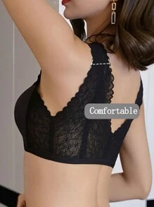 Women's Sexy Front Closure Bra, Push-Up Lace Bralette, European Style, Backless And Anti-Sagging, No Wire And No Trace, Underwear For Preventing Side Boob, Lingerie