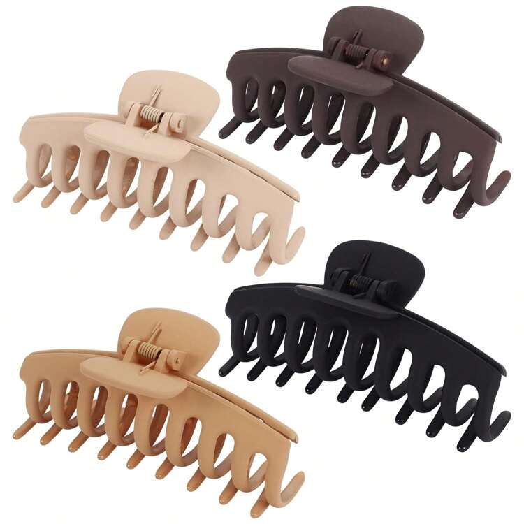 Kẹp tóc càng cua cho nữ tóc mỏng, kẹp tóc lớn cho tóc dày chống trượt, kẹp tóc hàng 3,5 inch, kẹp càng cua mờ (đen + nâu + be + cà phê), kẹp tóc hàm, kẹp tóc cài đầu, kẹp tóc càng cua, phụ kiện tóc mùa thu đông cho nữ cho trang phục đi nghỉ mát, trang phục mùa hè, lễ hội, tiệc tùng. - Nhiều màu - Xem 1