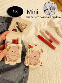 (櫻花圖案隨機剪裁)熊花卡通圖案,時尚y2k,適用於外置迷你化妝包旅行化妝包的化妝唇膏盒,附帶鏡子的皮革口紅盒化妝架便攜小化妝包,女性更多顏色,適用於商務旅行、度假攜帶,郵差口紅持有者口紅、唇蜜、唇油、唇膏pu皮革 - 彩色 - 查看 1