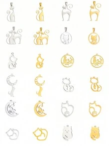 1個不鏽鋼可愛動物貓掛墜,適用於自製珠寶,適合項鍊,耳環,帽子裝飾,批發 - 貓咪系列 - 查看 11