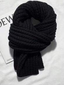 1條情侶圍巾男女秋冬保暖學生純色針織披肩圍脖 - 黑色 - 查看 1