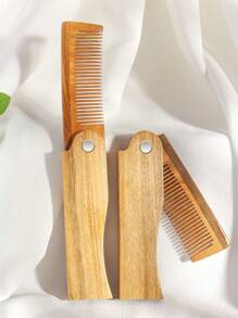 1pc Natural Green Sandalwood Folding Comb For Women Men Hair Beard Grooming, Multifunctional Portable Comb - Brown - View 1