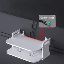 1pc Wall Mount Wifi Router Storage Bracket With Dvd/Media Projector Shelf For Living Room Organizer, Hollow Out, Cable Management - White - View 6