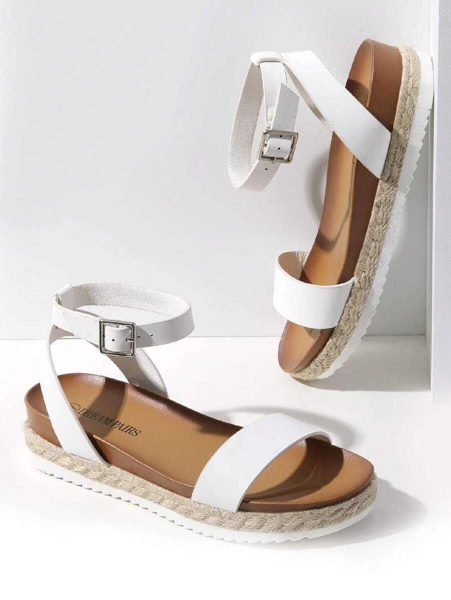 Women's Espadrille Flatform Platform Wedges  Sandals  Open Toe Ankle Strap  Summer Shoes - White - View 1