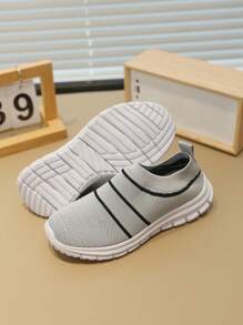 1pair Girls' Knitted Design Breathable Slip-On Casual Sneakers Suitable For Spring And Autumn Seasons - Grey - View 8