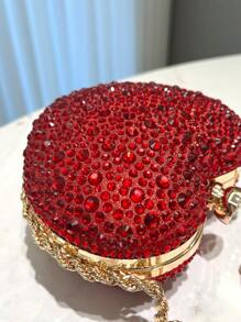 HCBCBY Clutch Bag For Banquet And Formal Occasion, Red Heart Shaped Rhinestone Decor Evening Bag Fashion Handbag With Metal Chain Strap For Women To Be Used As Shoulder/Crossbody Bag For Party, Dance, Wedding., Perfect Valentines Day Gift For Her, Best Valentine's Gift Choice Ever Valentines, Fashionable Heart Purse, Perfectly Match With Valentine's Day Dress