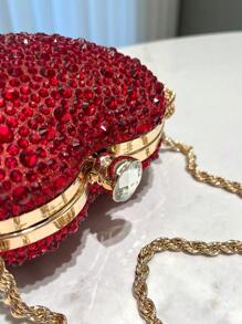 HCBCBY Clutch Bag For Banquet And Formal Occasion, Red Heart Shaped Rhinestone Decor Evening Bag Fashion Handbag With Metal Chain Strap For Women To Be Used As Shoulder/Crossbody Bag For Party, Dance, Wedding., Perfect Valentines Day Gift For Her, Best Valentine's Gift Choice Ever Valentines, Fashionable Heart Purse, Perfectly Match With Valentine's Day Dress