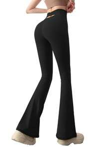 Women's Plus Size High-Waist Slimming Flare Sports Leggings Colanti - Black - View 1