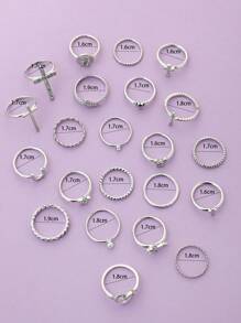 22 件冰晶戒指套装，带、蝴蝶、心形设计，适合女士 Y2k 朋克多元素风格日常佩戴配饰情人节 - 銀色 - 查看 5