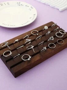 22 件冰晶戒指套装，带、蝴蝶、心形设计，适合女士 Y2k 朋克多元素风格日常佩戴配饰情人节 - 銀色 - 查看 4